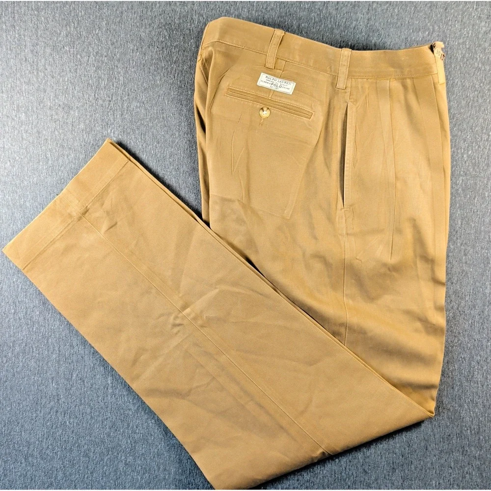 Vtg Polo Ralph Lauren Double Pleated Tan Andrew Pant Chino 32x34 90s Two Pleat